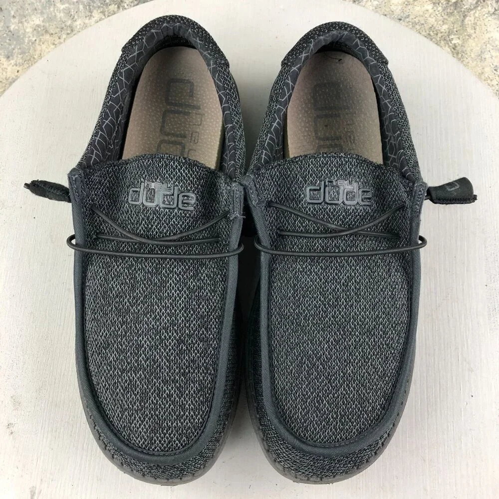 Hey Dude Unisex Size 9M 11W Wally Sox Micro Total Black Slip On Casual Shoes
